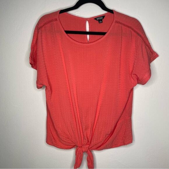 Buffalo David Bitton Coral Tie-Front Relaxed Tee Viscose Size M - Picture 3 of 11